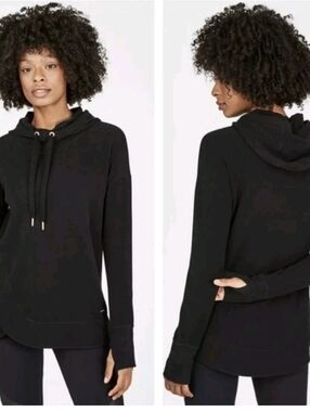 Sweaty Betty Womens Black Escape Luxe Fleece Longline Hoodie Size Large